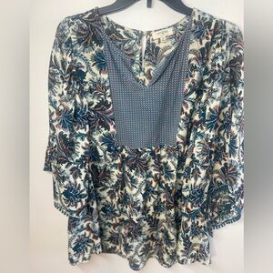 Umgee Women's Paisley Blouse - Blue and Cream